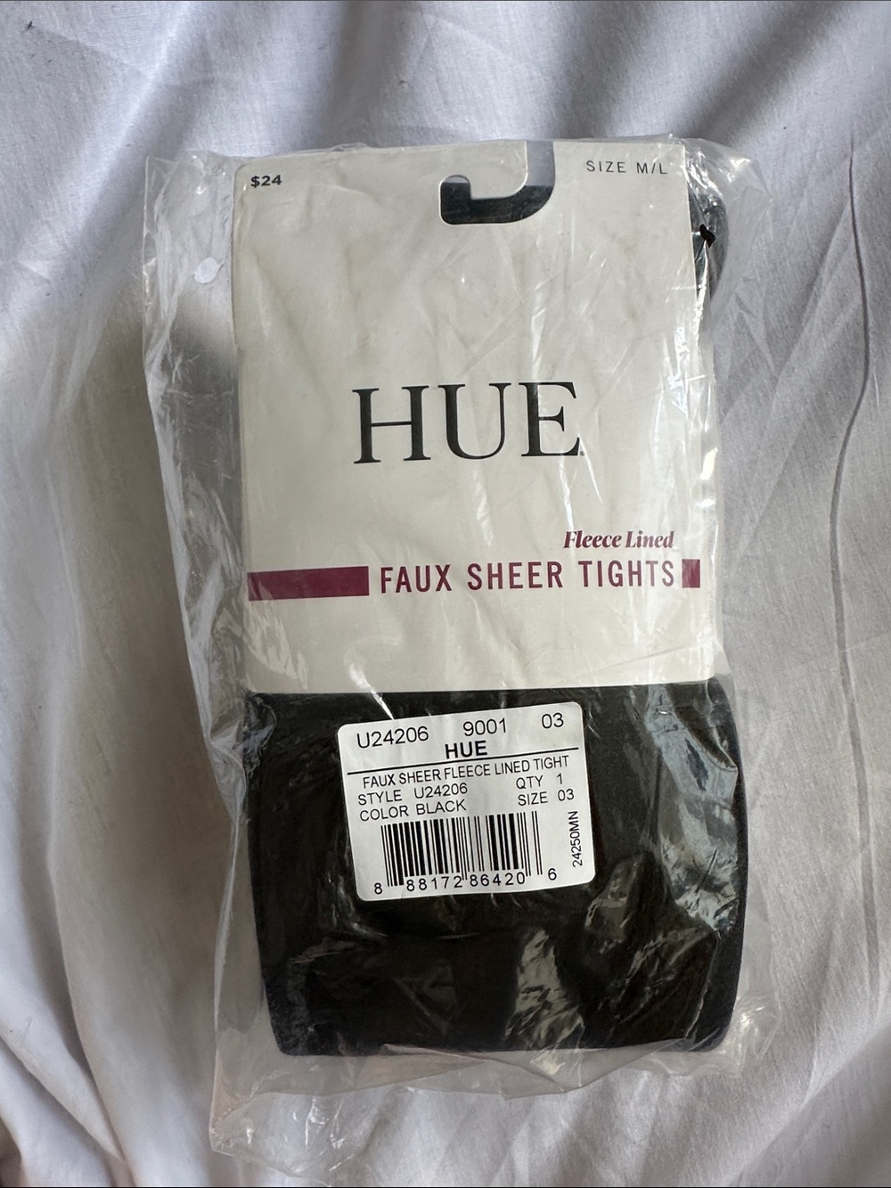 NWT HUE Faux Sheer Fleece Lined Tights Black M/L Winter Warm Thermal